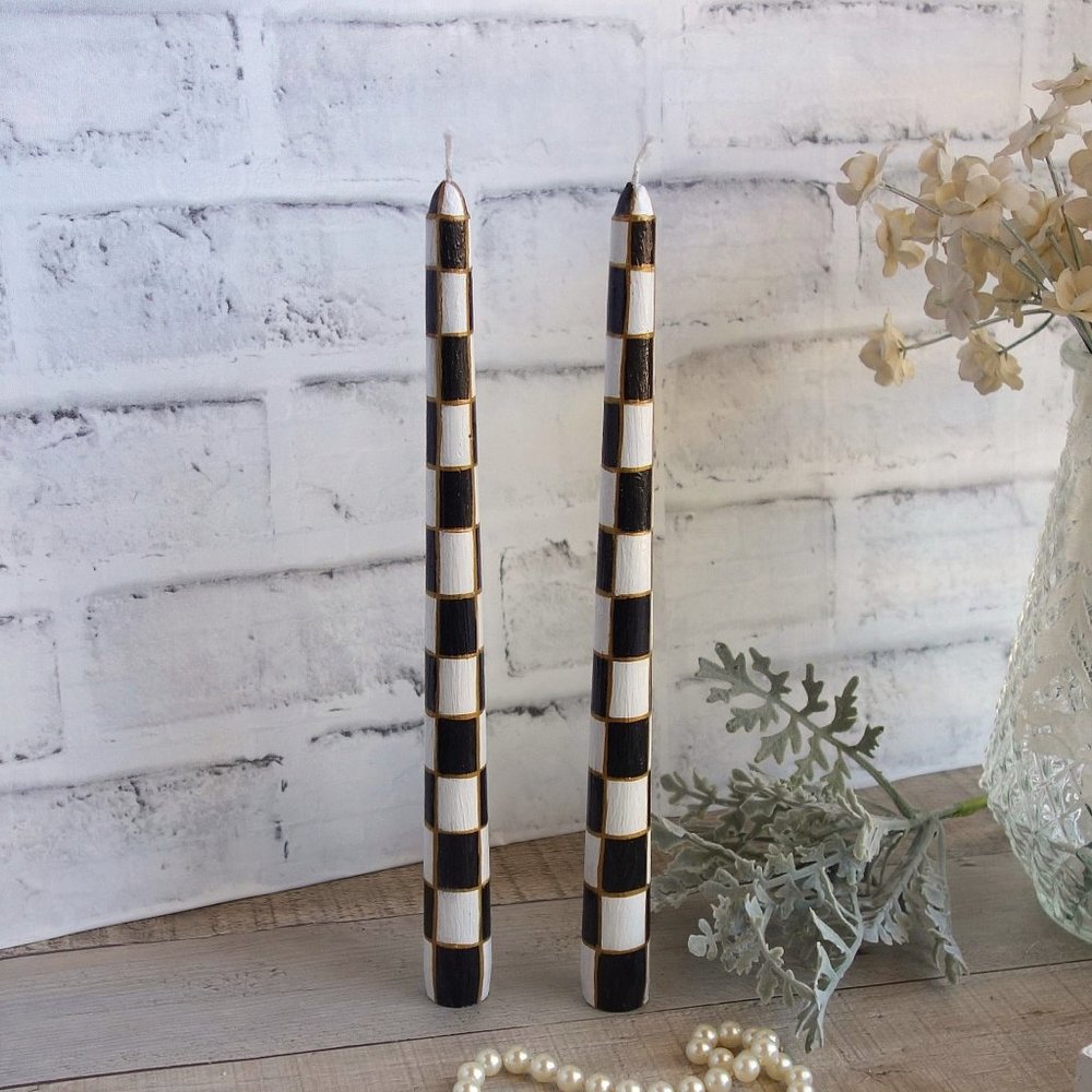 Courtly Tapered Checked Candle Black and White Checks Candle Tall Checked Candle